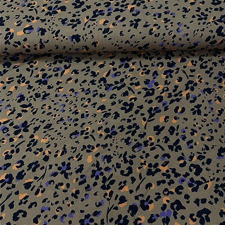 Viscose Estampada Fundo Bege com Florzinhas Pretas e LIlás