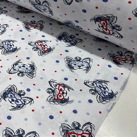 Poliviscose Estampado Cachorrinho de Ocúlos e Poá