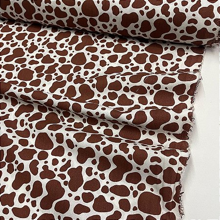Tricoline Estampada Manchinhas de Vaca Marrom