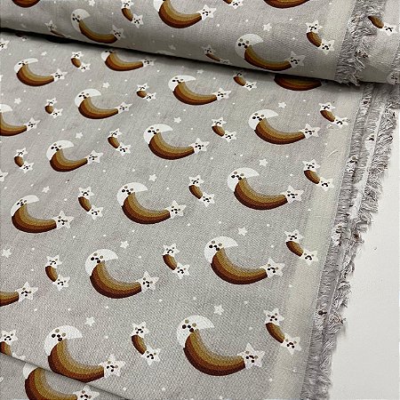 Tricoline Estampada Fundo Cinza Com Arco-Íris e Estrela
