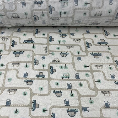 Fralda Dupla Estampada Carrinhos Azuis - Unidade 0,80cm x 0,80cm