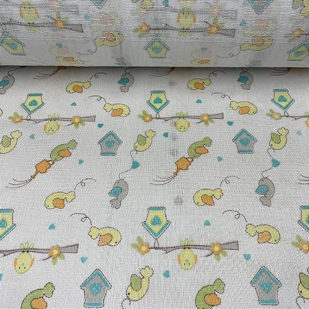 Fralda Dupla Estampada Passárinhos e Casinhas - Unidade 0,80cm x 0,80cm