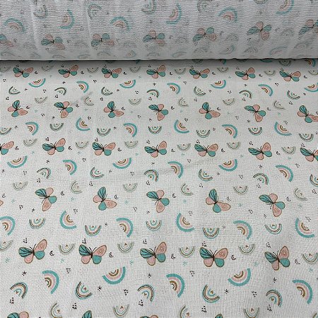 Fralda Dupla Estampada Borboletas e Arco-Íris - Unidade 0,80cm x 0,80cm