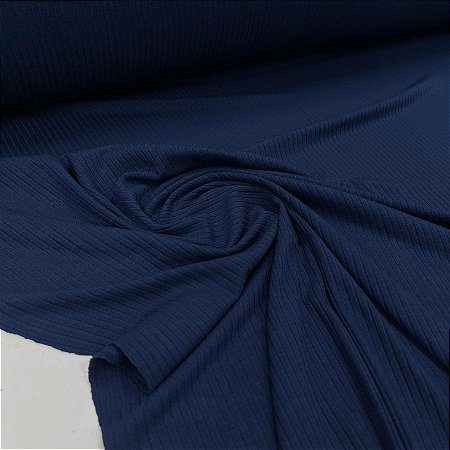 Malha Canelada De Viscose Azul Marinho