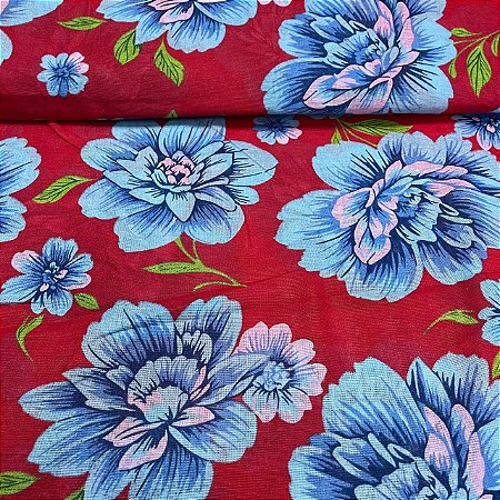 Chita Maxi Floral Azul Fundo Vermelho