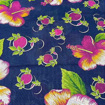 Chita Maxi Floral Havaiano Fundo Marinho