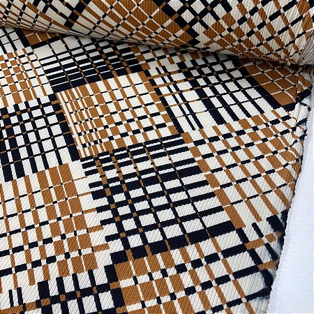 Malha Cotele Estampada Bege, Caramelo e Preto