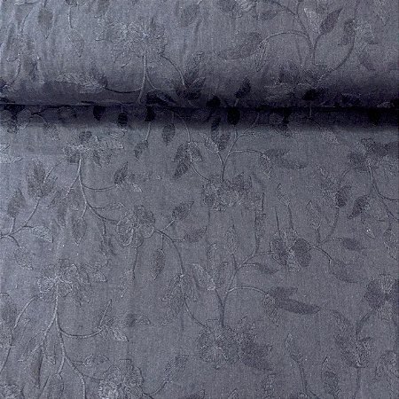 Laise Bordada Preto Folhagem