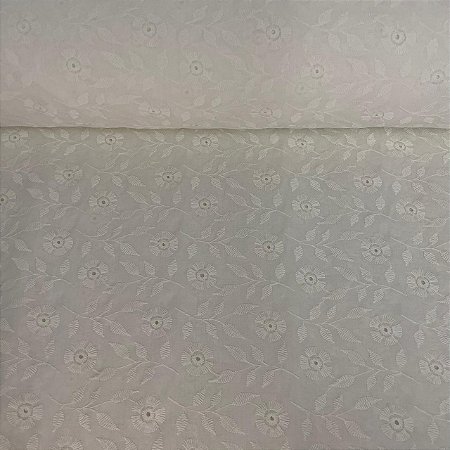 Laise Bordada Off White com Folhagens