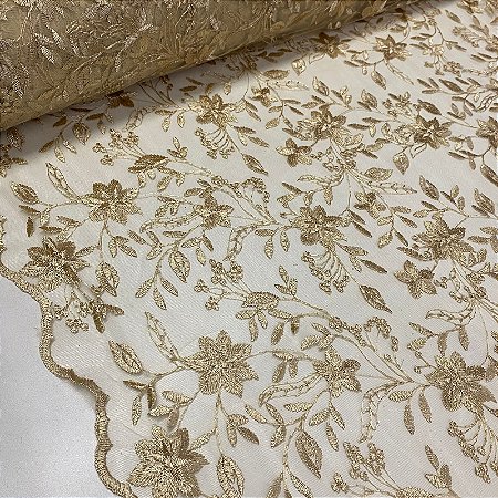 Tule Bordado Nice 1 Dourado