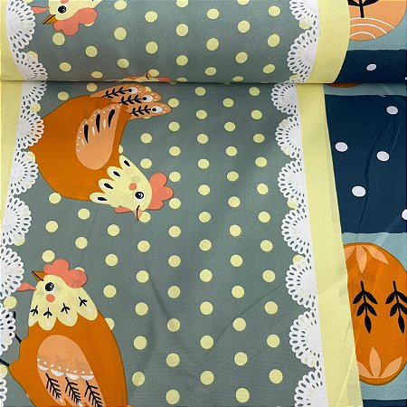 Oxford Estampado Barrado com Galinhas e Poá