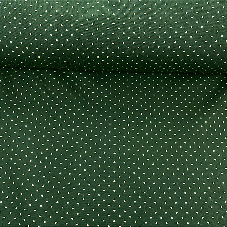 Tricoline Estampada de Natal Fundo Verde com Poá Dourado