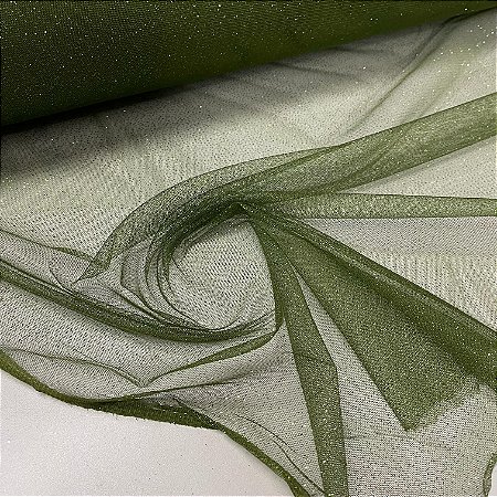 Tule Com Glitter Verde Militar
