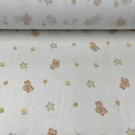 Fralda Dupla Estampada Ursinhos e Abelhas - Unidade 0,80cm x 0,80cm