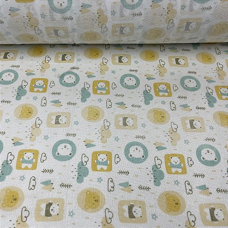 Fralda Dupla Estampada Ursinhos com Nuvens - Unidade 0,80cm x 0,80cm