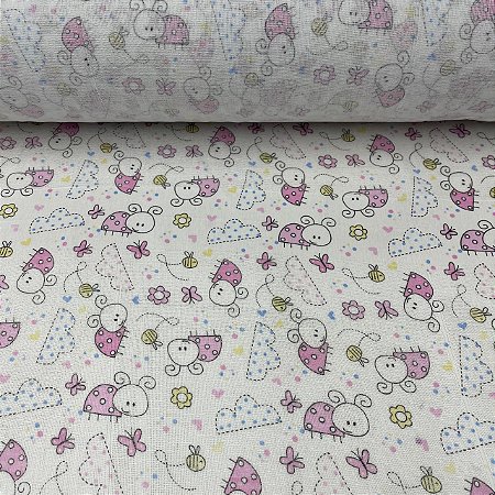 Fralda Dupla Estampada Joaninha Rosa - Unidade 0,80cm x 0,80cm