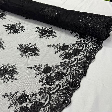 Tule Bordado Cord Spangle Shine Preto