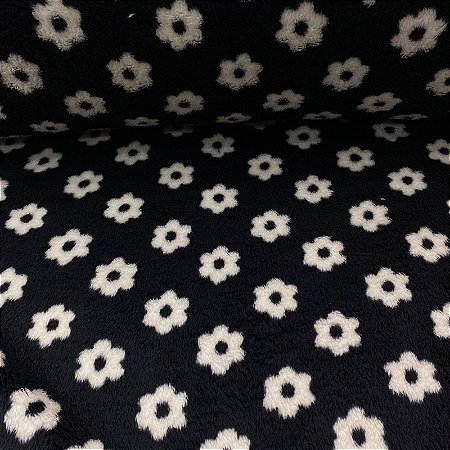 Fleece Pesado Estampado Floral Preto e Branco