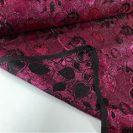 Lame Estampado Floral Rosa e Preto