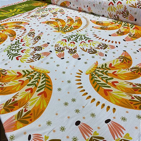 Viscose Digital Nacional Barrado Fundo Branco Com Cachos De Bananas