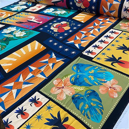 Viscose Digital Nacional Quadriculada Com Desenhos