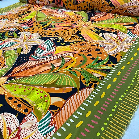 Viscose Digital Nacional Folhagens e Onças