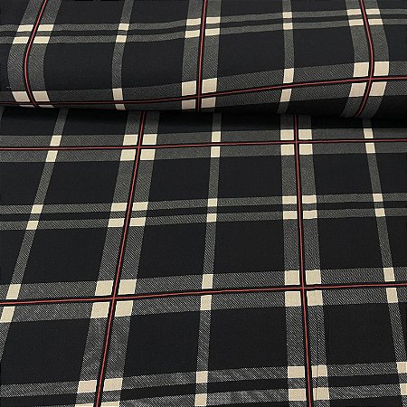 Viscose Estampada Xadrez Preto, Bege e Cinza