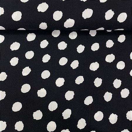 Viscose Estampada Fundo Preto com Poá Grande Branco