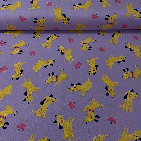 Viscose Estampada Fundo Lilás com Caramelos e Borboletas