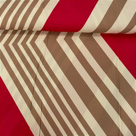 Viscose Estampada Listrado Bege e Vermelho