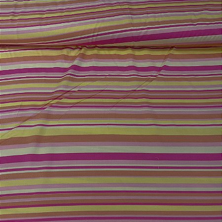 Viscose Estampada Listrados Tons de Rosas, Bege e Amarelos