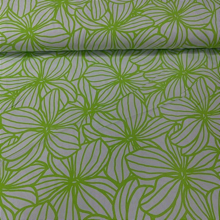 Viscose Estampada Flores Verde com Branco