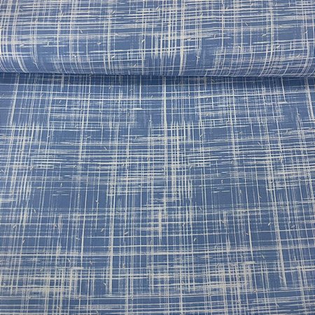 Viscose Estampada Fundo Azul Clarinho com Riscos Brancos