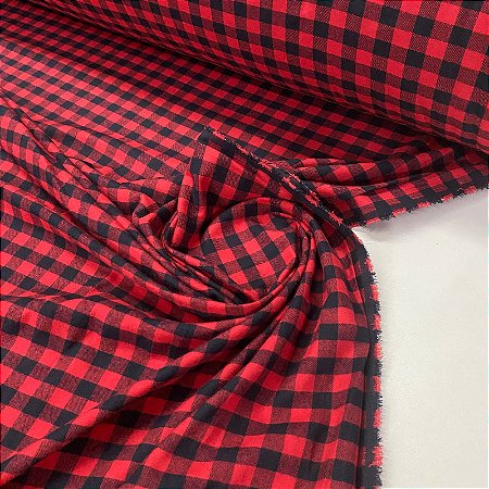 Flanela Xadrez Puro Algodão Xadrez Classico Vermelho e Preto