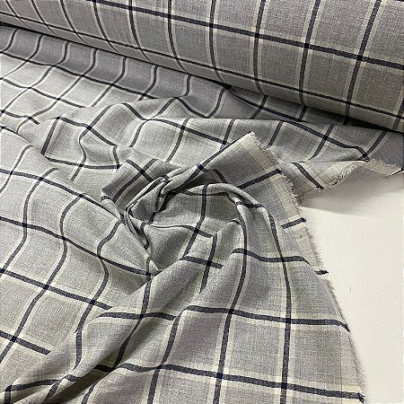Tecido Natural Camisaria Luhi Linho e Algodao Xadrez Cinza