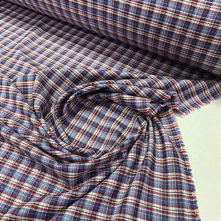 Tricoline Fio Tinto Oxford Xadrez Azul e Vermelho