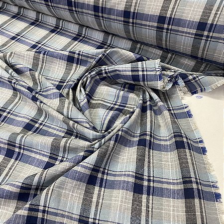 Tricoline Fio Tinto Biarritz Xadrez Tons Cinza e Azul