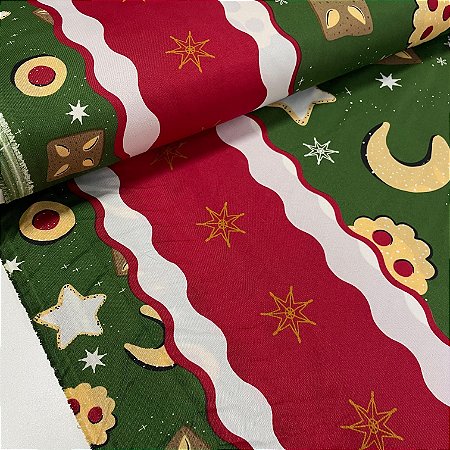Oxford Estampado de Natal Barrado Vermelho com Biscoitos