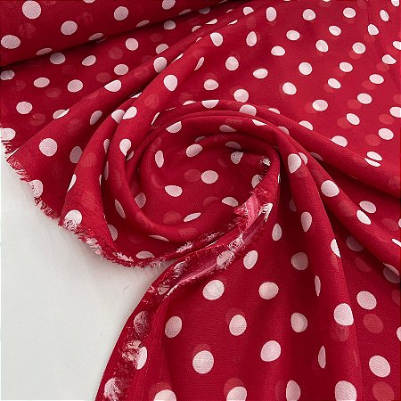 Crepe Chiffon Estampado Fundo Vermelho com Poá Branco