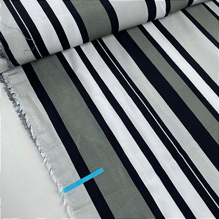 Viscose Estampada Listras Brancas, Pretas e Cinzas