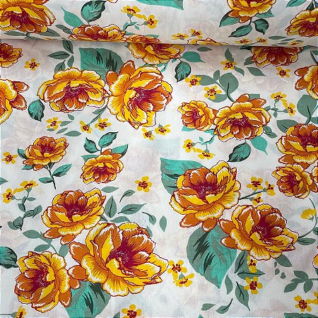 Percal Estampado 180 Fios Floral Laranja