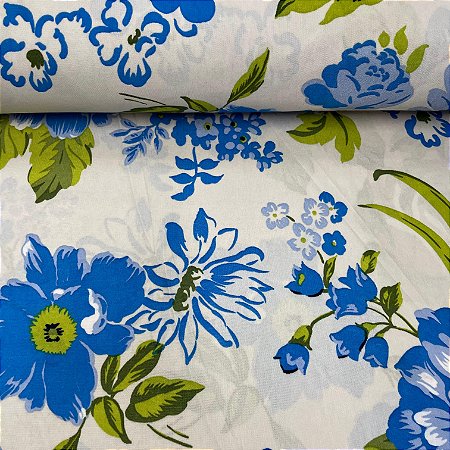 Liganete Estampada Fundo Branca com Floral Azul