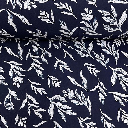 Liganete Estampada Fundo Marinho com Raminhos de Folhas