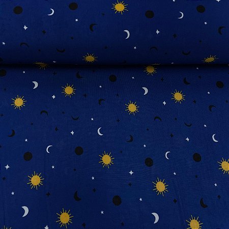Liganete Estampada Fundo Marinho com Luas, Estrelas e Sol