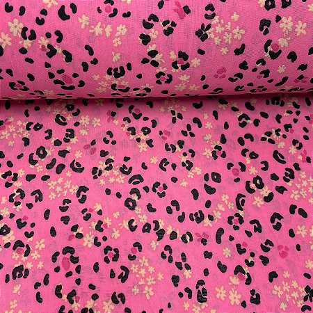 Liganete Estampada Fundo Rosa com Manchinhas Pretas e Florzinhas