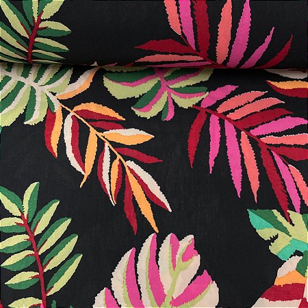 Liganete Estampada Fundo Preto com Flores Rosas e Verdes