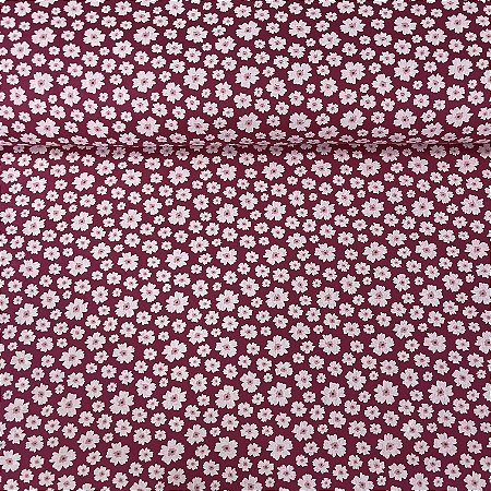 Tricoline Estampada Bahamas Fundo Rosa Com Florzinhas Brancas