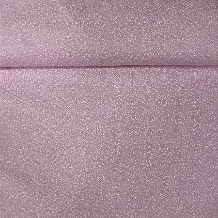 Tricoline Estampada Bahamas Fundo Rosa Com Raminhos e Plantinhas Brancas