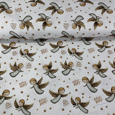 Tricoline Estampada Bahamas Fundo Branco Com Anjinhos