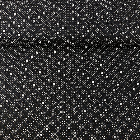 Tricoline Estampada Bahamas Fundo Preto Com Detalhes em Marfim e Marrom